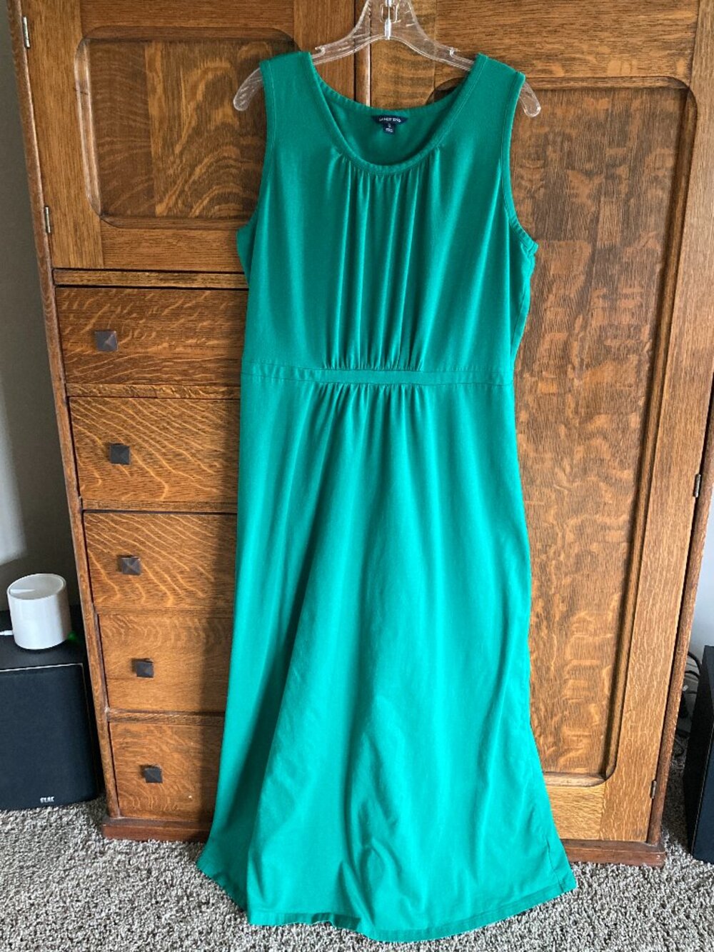 Lands' End maxi tank dress, XL, gathered waist, kelly green, good used condition